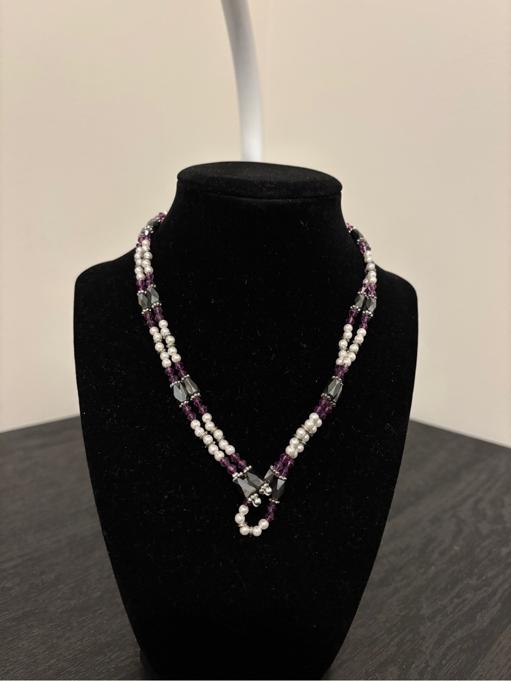 Magnetic Purple and Pearl Beaded Necklace